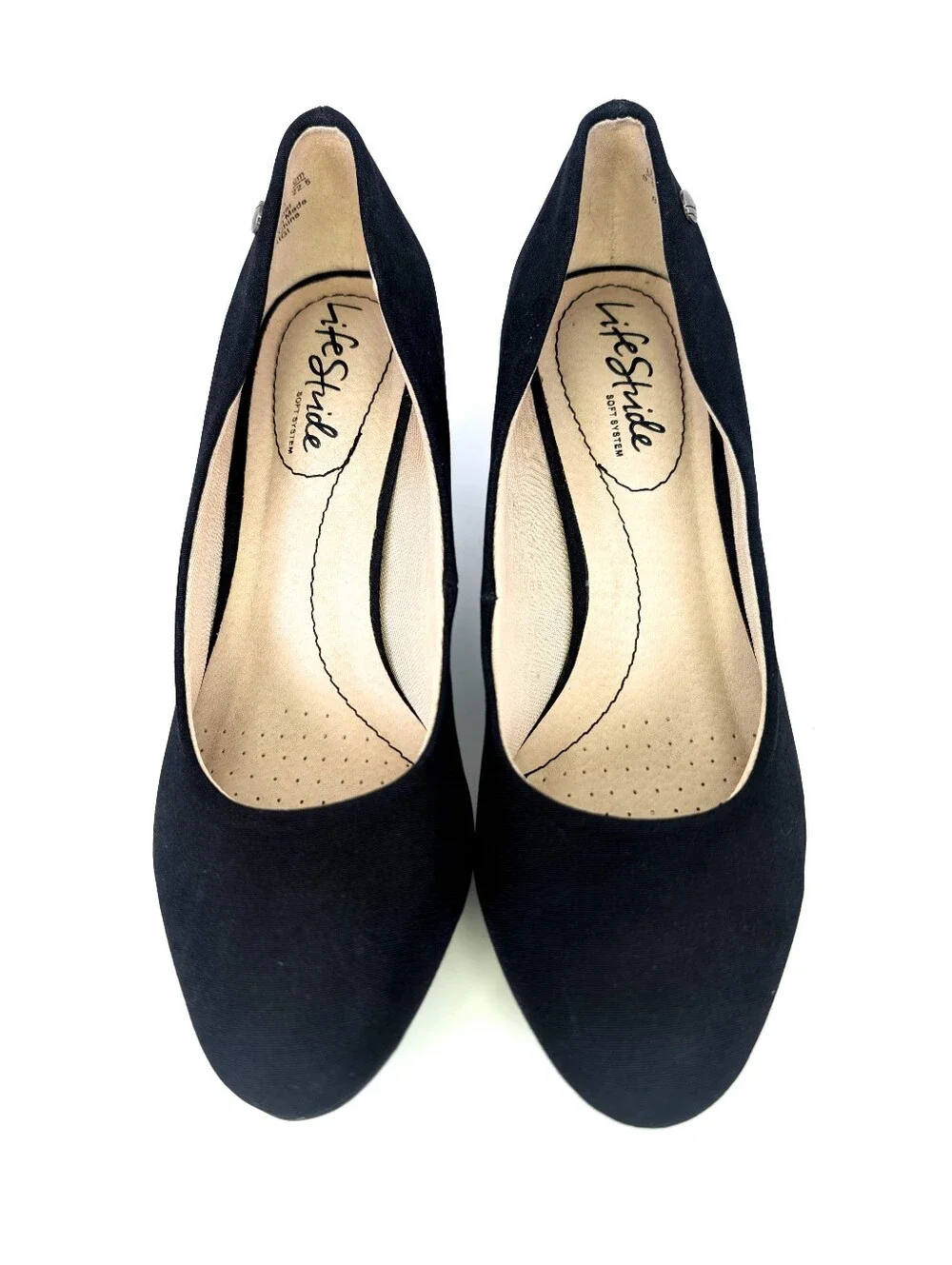 Life Stride Soft System Parigi Black Fabric Flex Round Toe Low Heel Pumps 5.5
